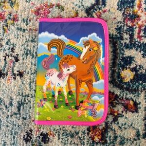 Vintage 90s Y2K Lisa Frank horse mini zippered binder with stationary